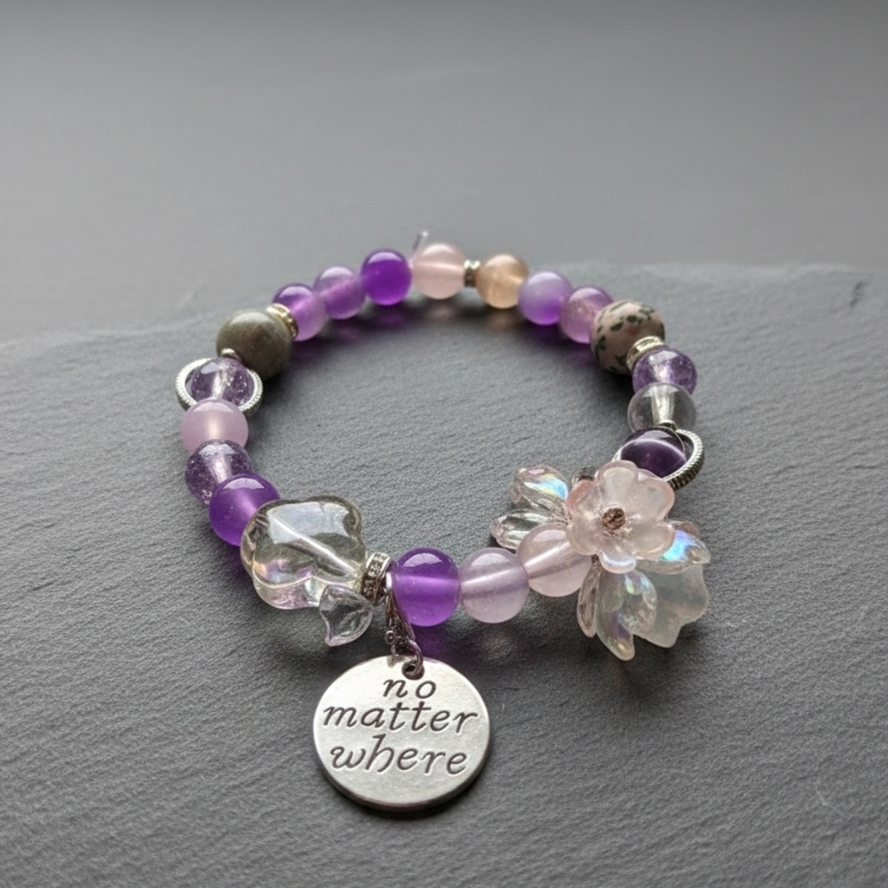 Purple and Silver Beaded Bracelet